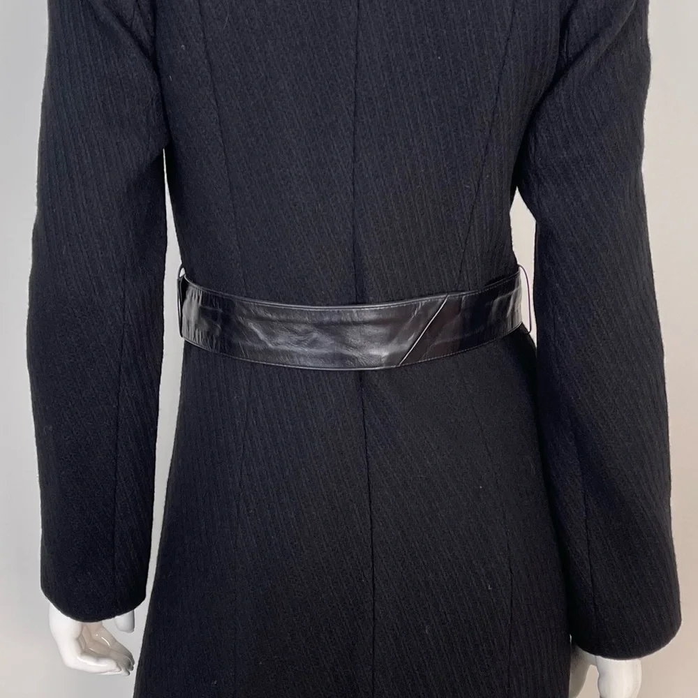 MACKAGE Funnel Neck Asymmetrical Zip Belted Wool Coat in Black - Picture 8 of 12